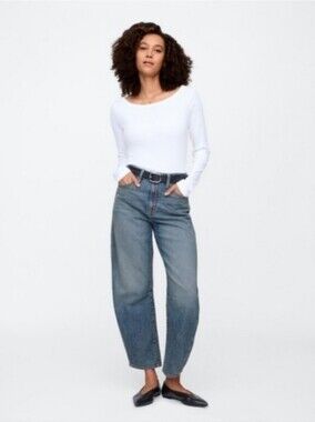 Gap High Rise Barrel Jeans Medium Indigo 29S 29p